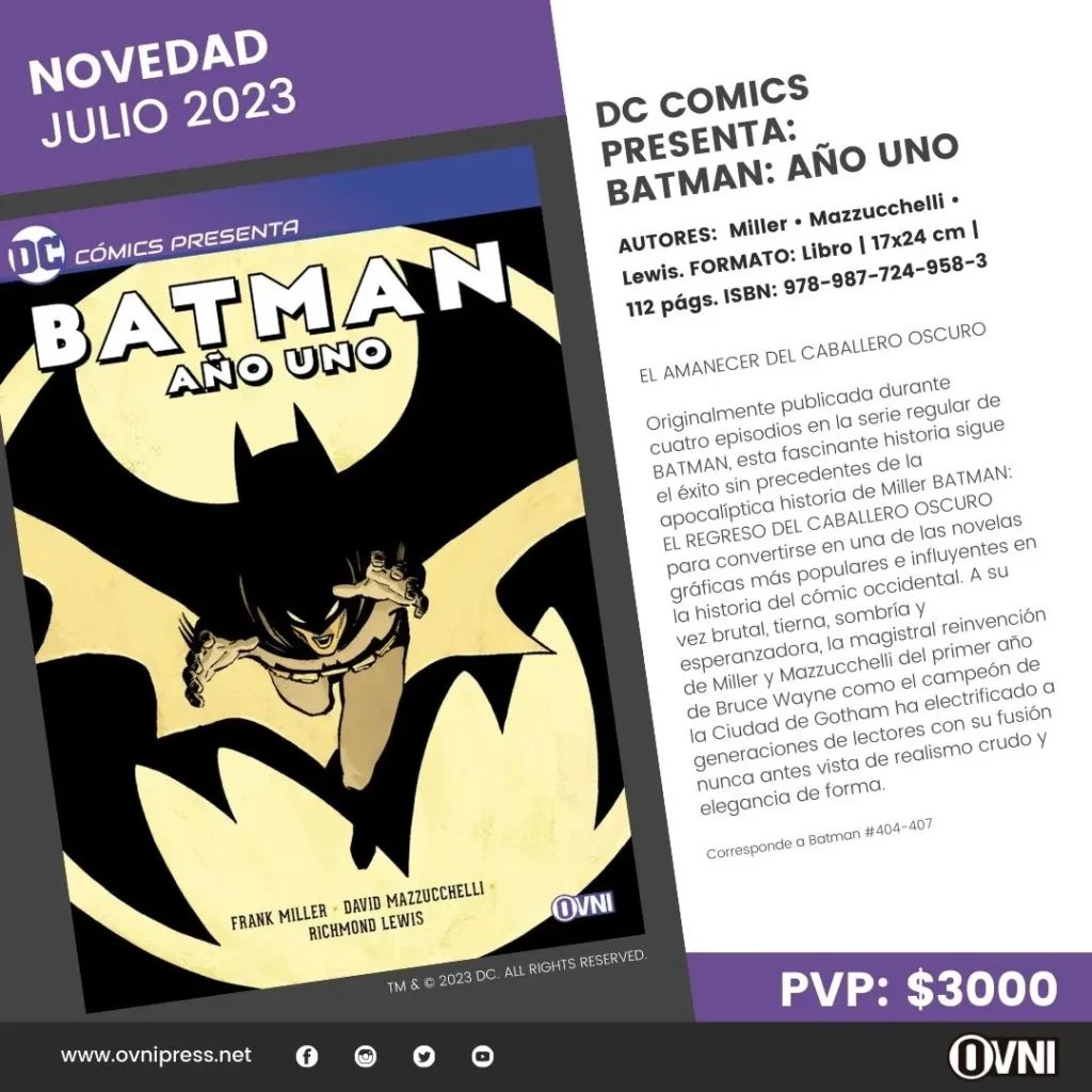 Anuncio DC Comics Presenta Entrega No 1 Batman Ano Uno