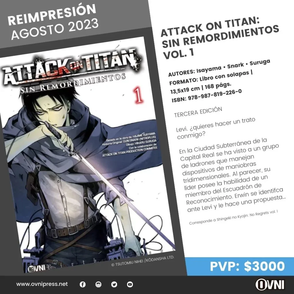 Anuncio Reedicion Attack On Titan Sin Remordimientos Vol 1