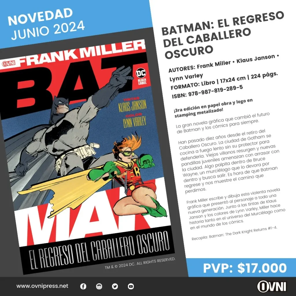 Anuncio Reedicion Batman El Regreso del Caballero Oscuro en Papel Obra